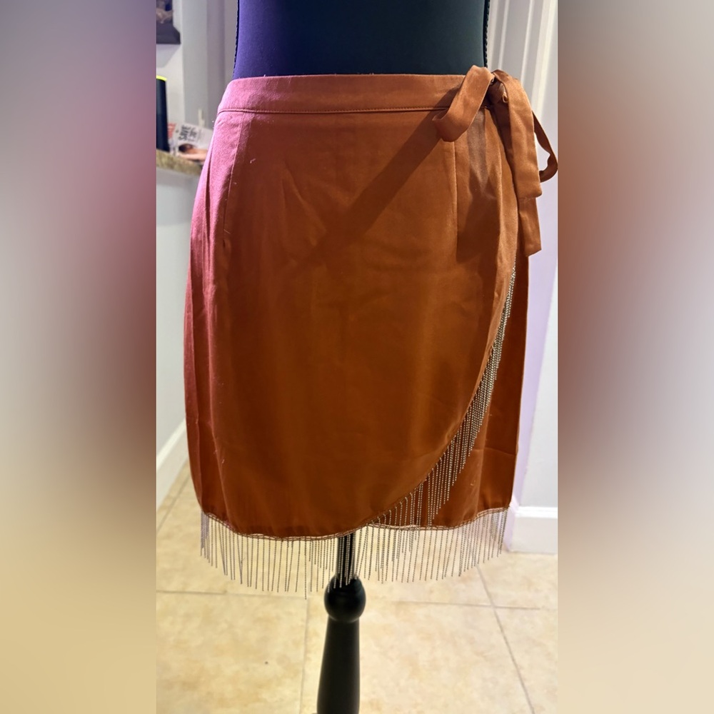 Boho Cowgirl Brown Slit Skirt with Fringe Detail